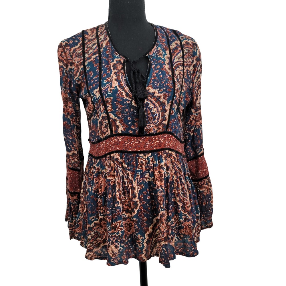 American‎ Eagle Women XS Blouse Paisley Peasant Boho Fall Grunge Cottagecore Y2K